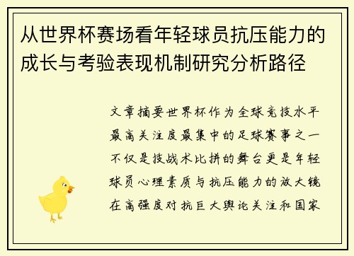 从世界杯赛场看年轻球员抗压能力的成长与考验表现机制研究分析路径 从世界杯赛场看年轻球员抗压能力的成长与考验表现机制研究分析路径