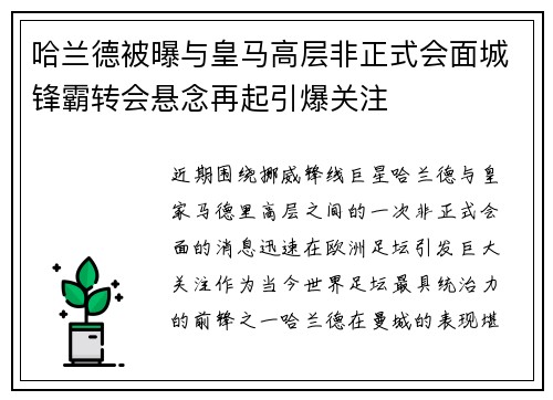 哈兰德被曝与皇马高层非正式会面城锋霸转会悬念再起引爆关注